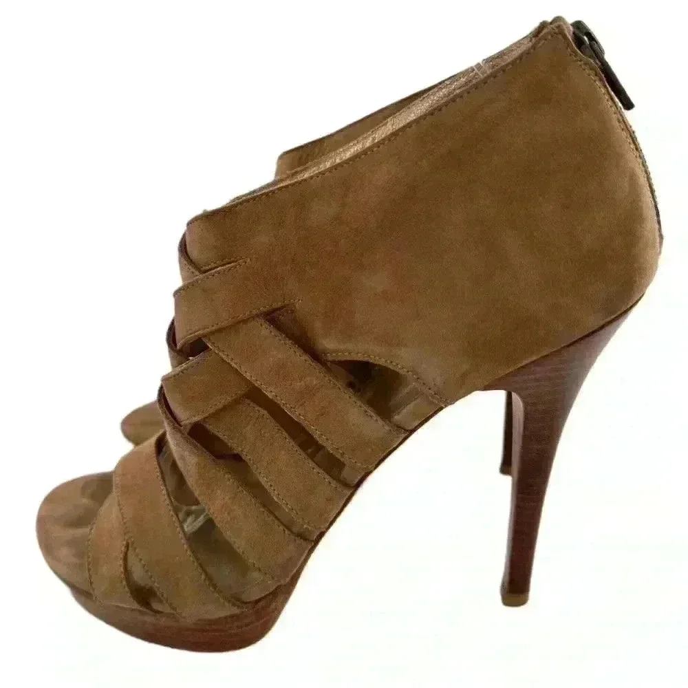 Stuart Weitzman womens platform ankle booties size 8.5 tan nubuck leather